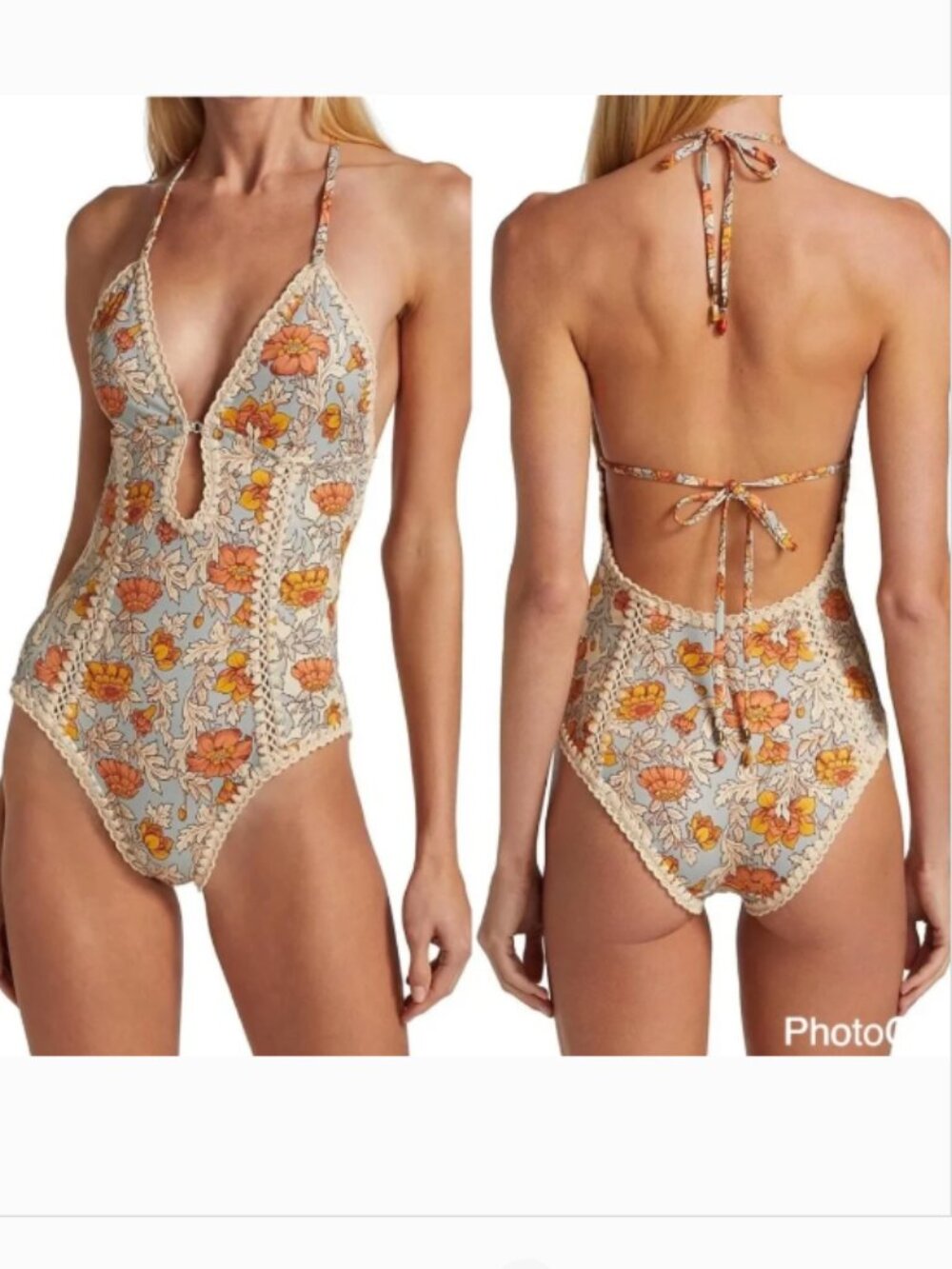 Zimmermann Cream One-Piece Swimsuit with Orange Floral Motif
